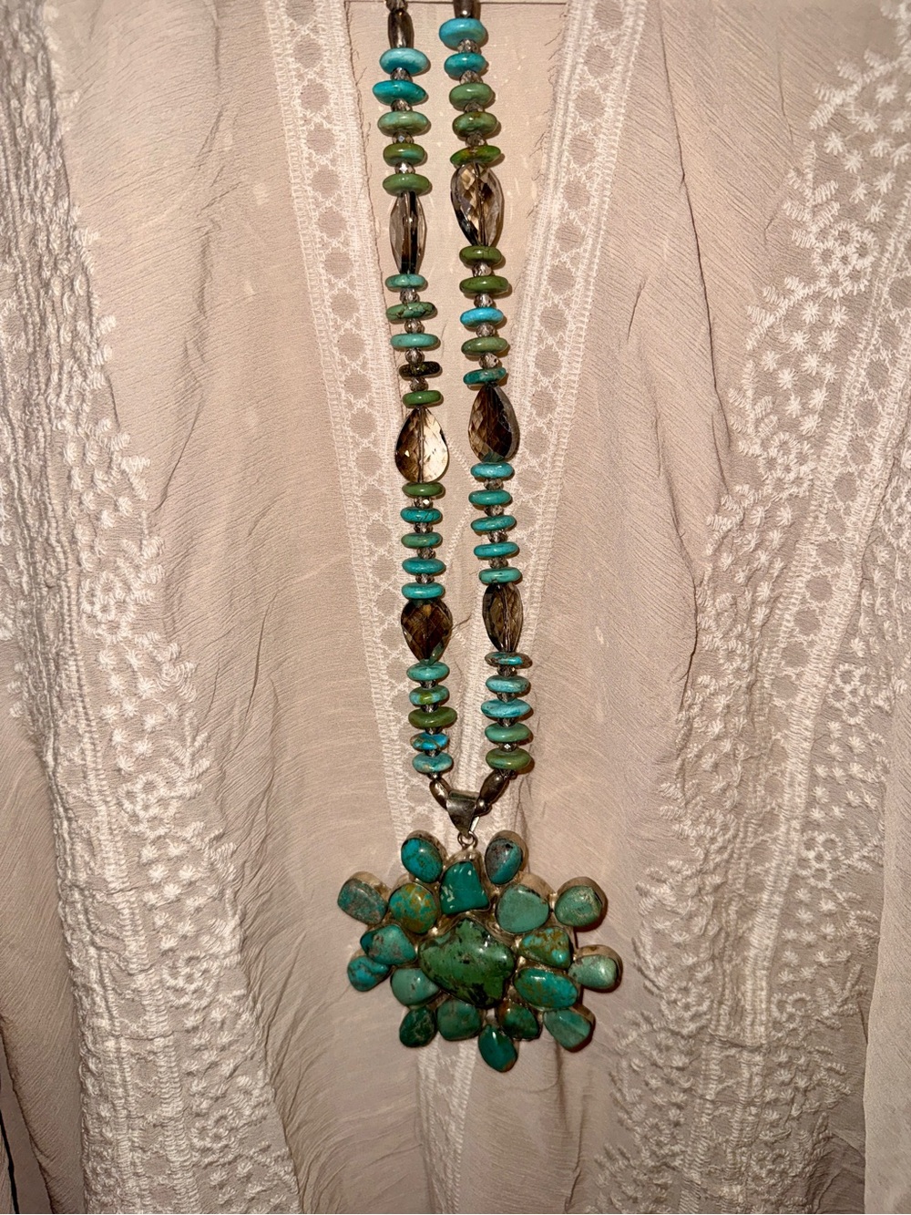 A Rare Bird Turquoise Stone Floral Pendant Necklace - Women Jewelry - Picture 2 of 5
